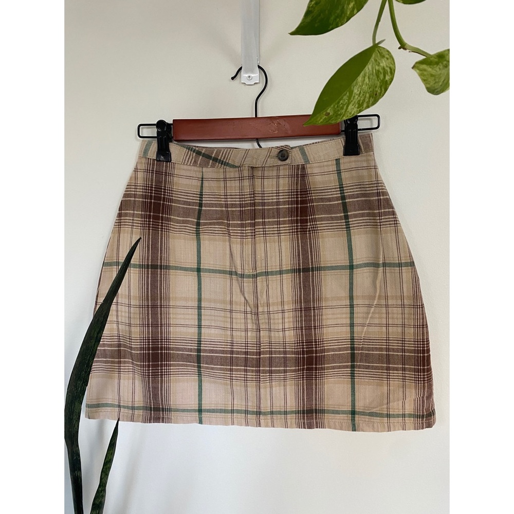 Brown & Tan Plaid Cotton Mini Skirt Size 4/Small